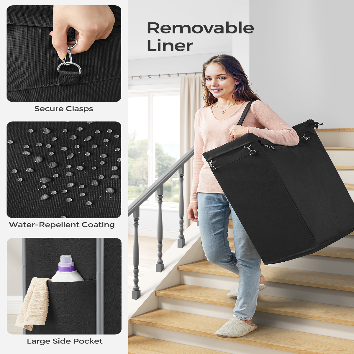 Lasa Rolling Laundry Hamper With Wheels, Dual-Compartment Sorter - Removable Liner Washing Basket Trolley