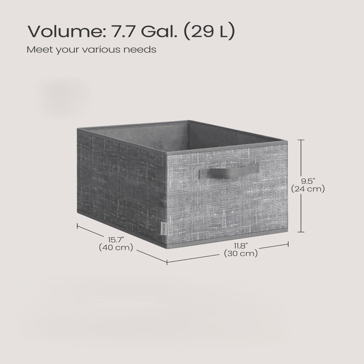 SONGMICS Foldable Storage Cubes with Handles, Set of 3, Grey - Non-Woven & PP Panel Bins