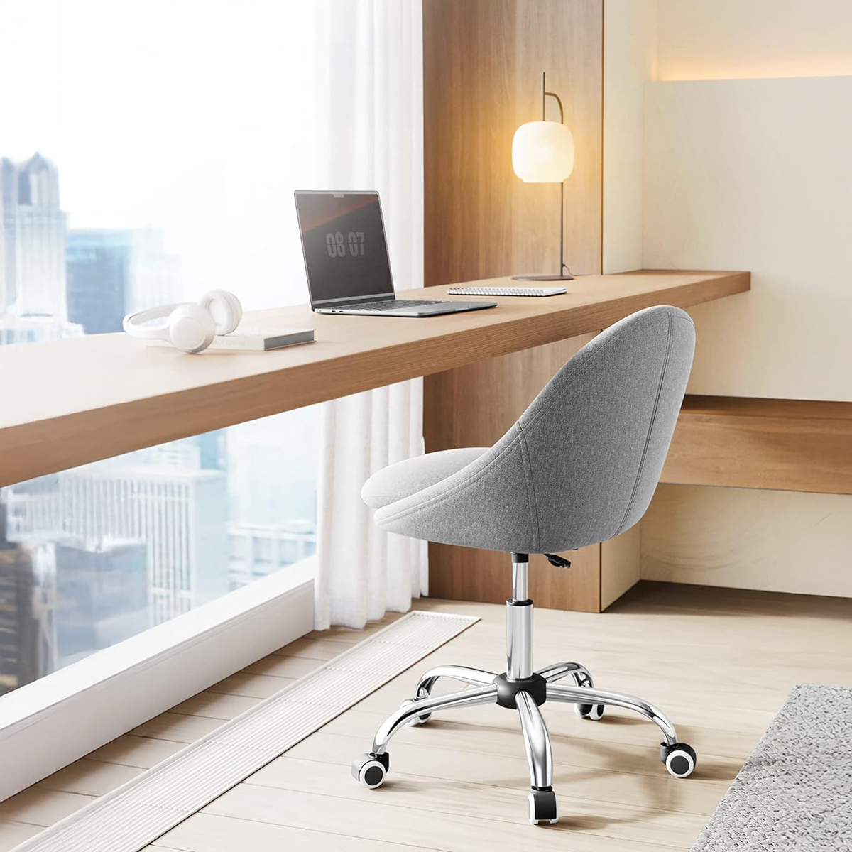 Lazava Swivel Office Chair, Slate Grey - Height-Adjustable Padded Seat with Curved Back