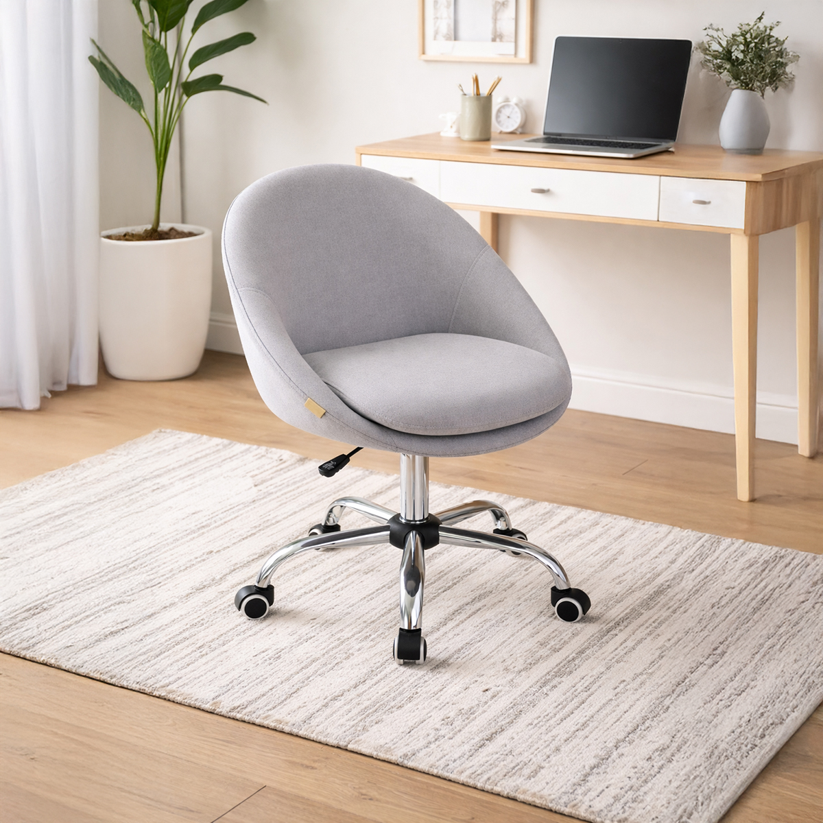 Lazava Swivel Office Chair, Slate Grey - Height-Adjustable Padded Seat with Curved Back