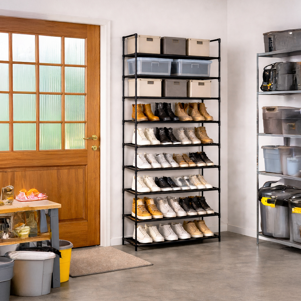 Lasa 10-Tier Wide Shoe Rack, Black - Holds up to 40 Pairs, Space-Saving Organiser