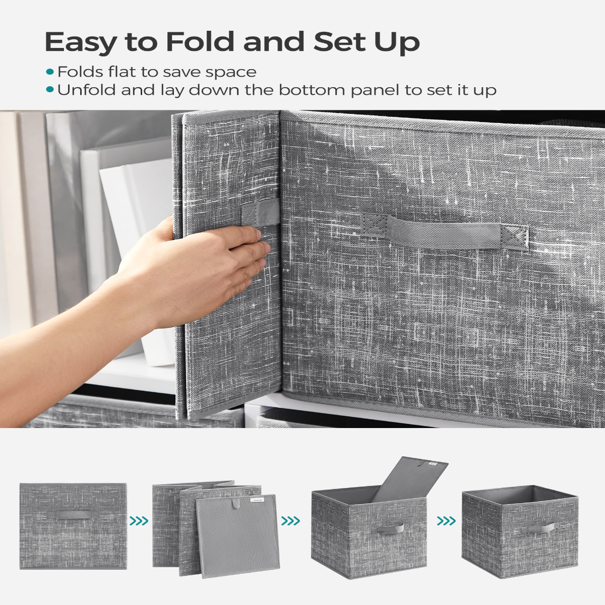Lasa Foldable Fabric Storage Cubes, Set of 6, Grey - Non-Woven Closet Organiser Bins