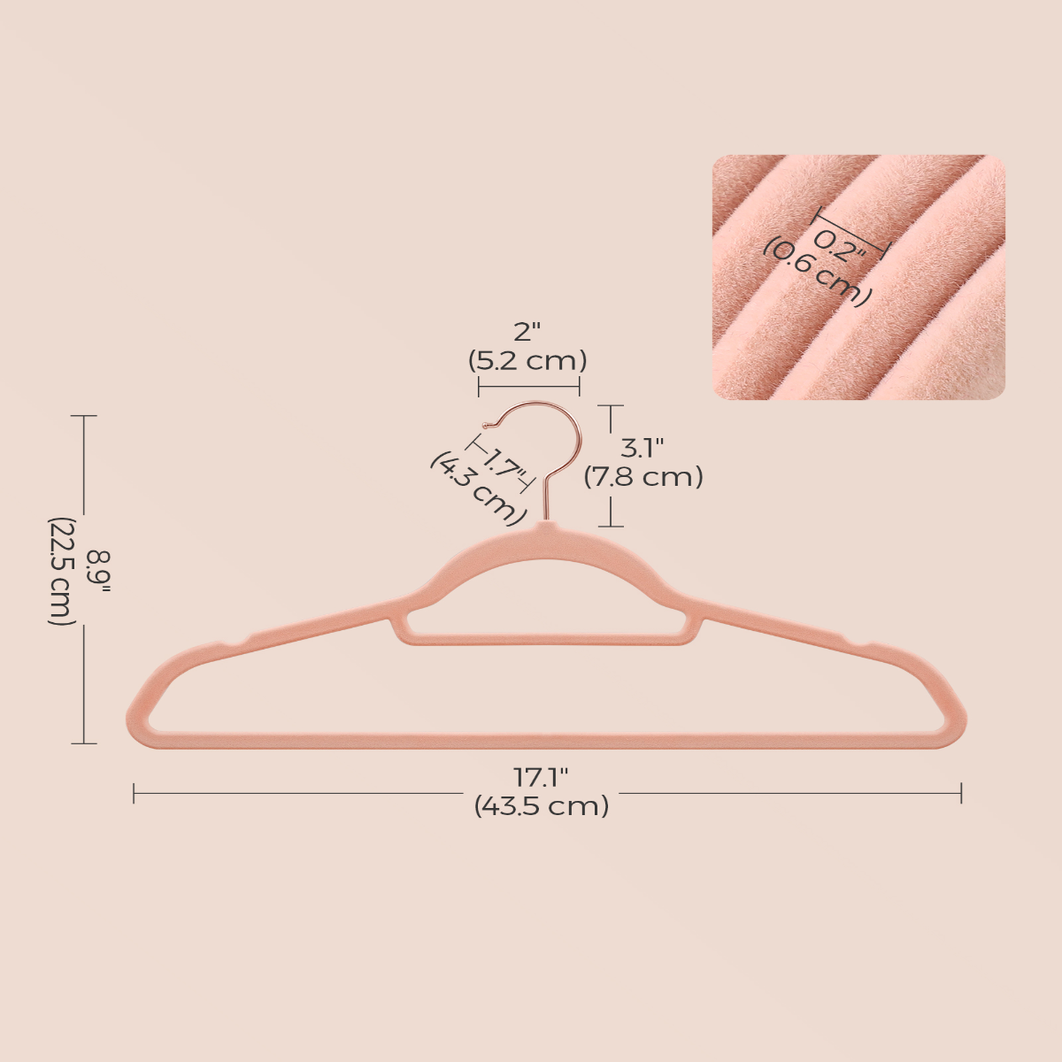 Lasa Velvet Hangers with Rose Gold Hooks, 60-Pack - Non-Slip, Slim Space-Saving