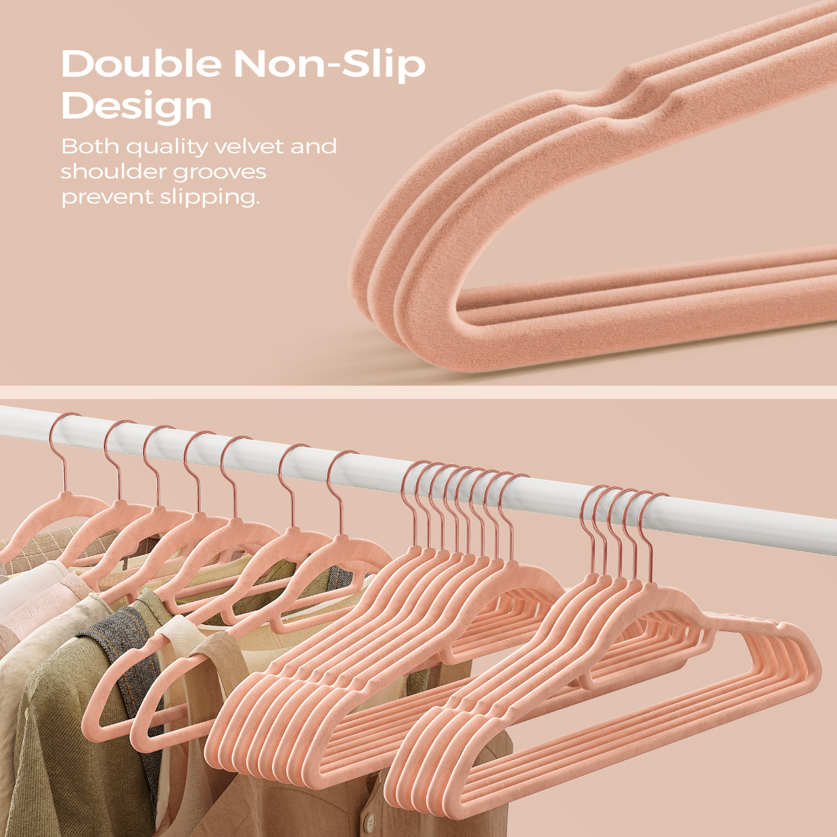 Lasa Velvet Hangers with Rose Gold Hooks, 60-Pack - Non-Slip, Slim Space-Saving