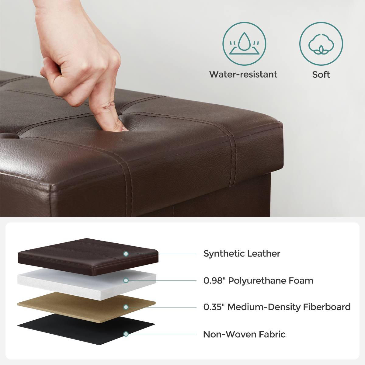 Lasa 110cm Folding Storage Ottoman Bench with Lid - PU Leather & MDF Blanket Chest