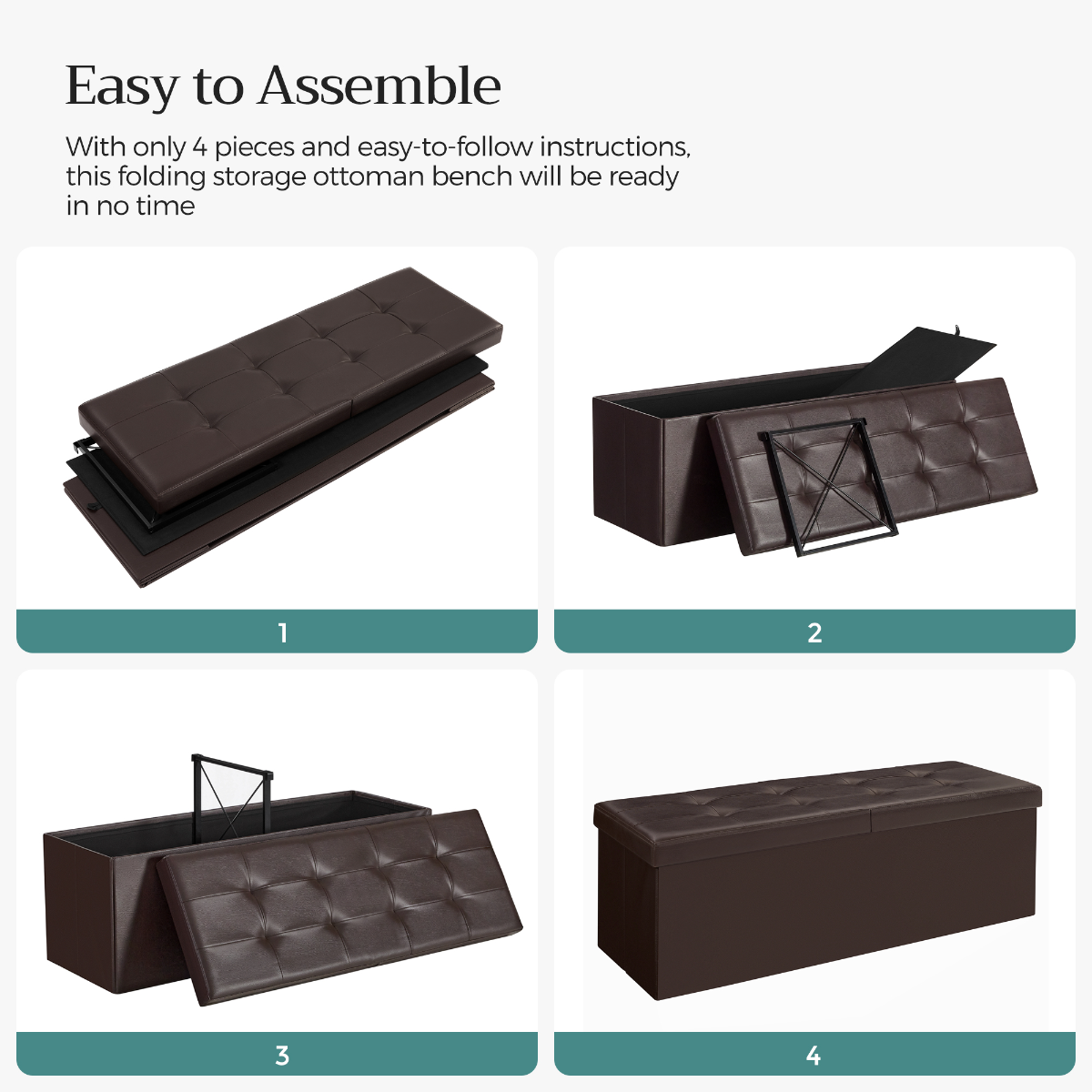 Lasa 110cm Folding Storage Ottoman Bench with Lid - PU Leather & MDF Blanket Chest