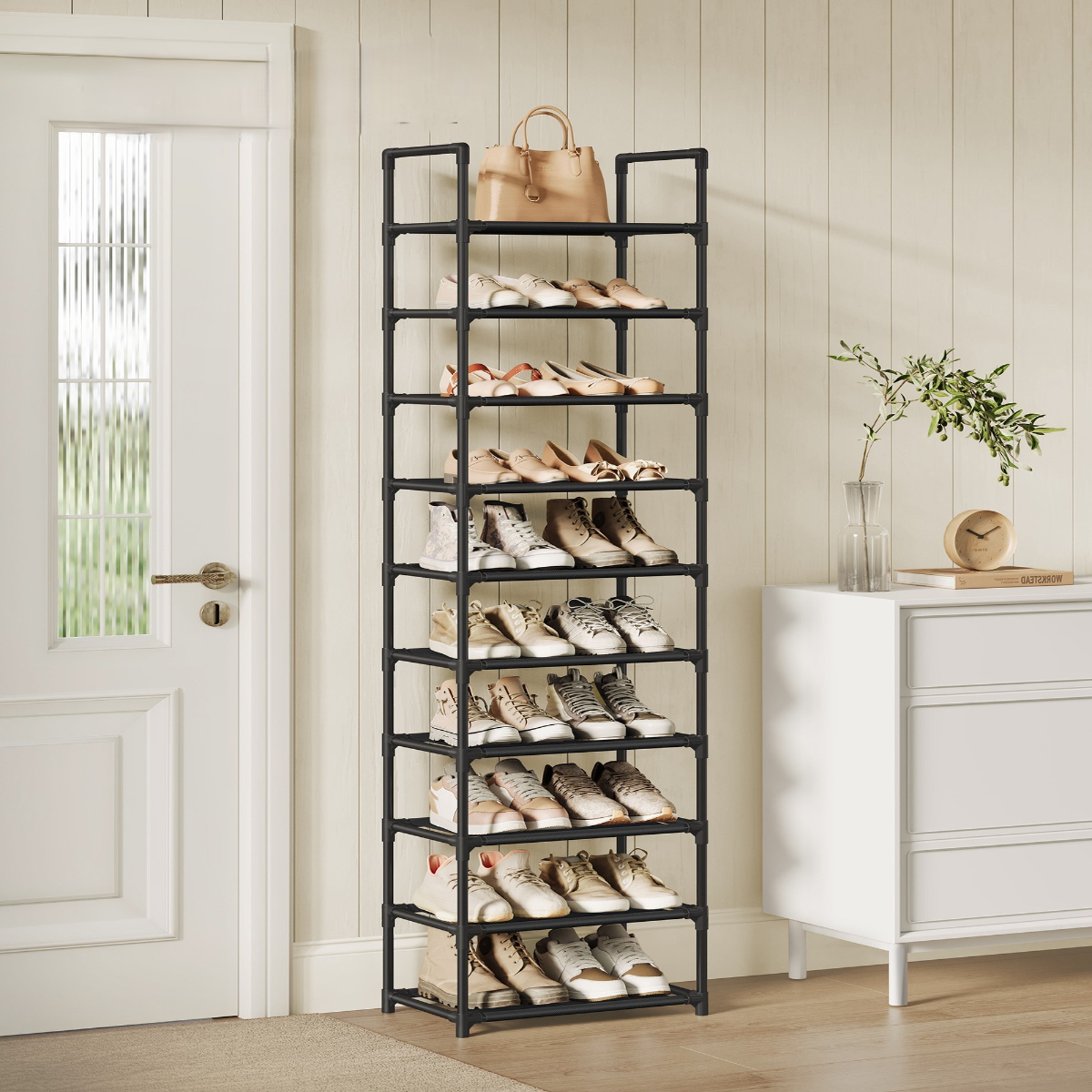 Lasa 10-Tier Tall Shoe Rack, Black - Holds 20 Pairs, Splits into Two 5-Tier Racks
