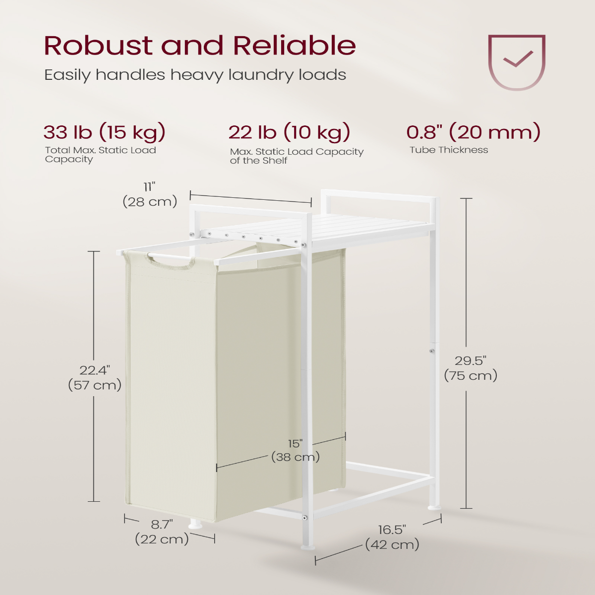Lazava 47L Pull-Out Laundry Hamper - Removable Bag, Steel Frame & Top Shelf