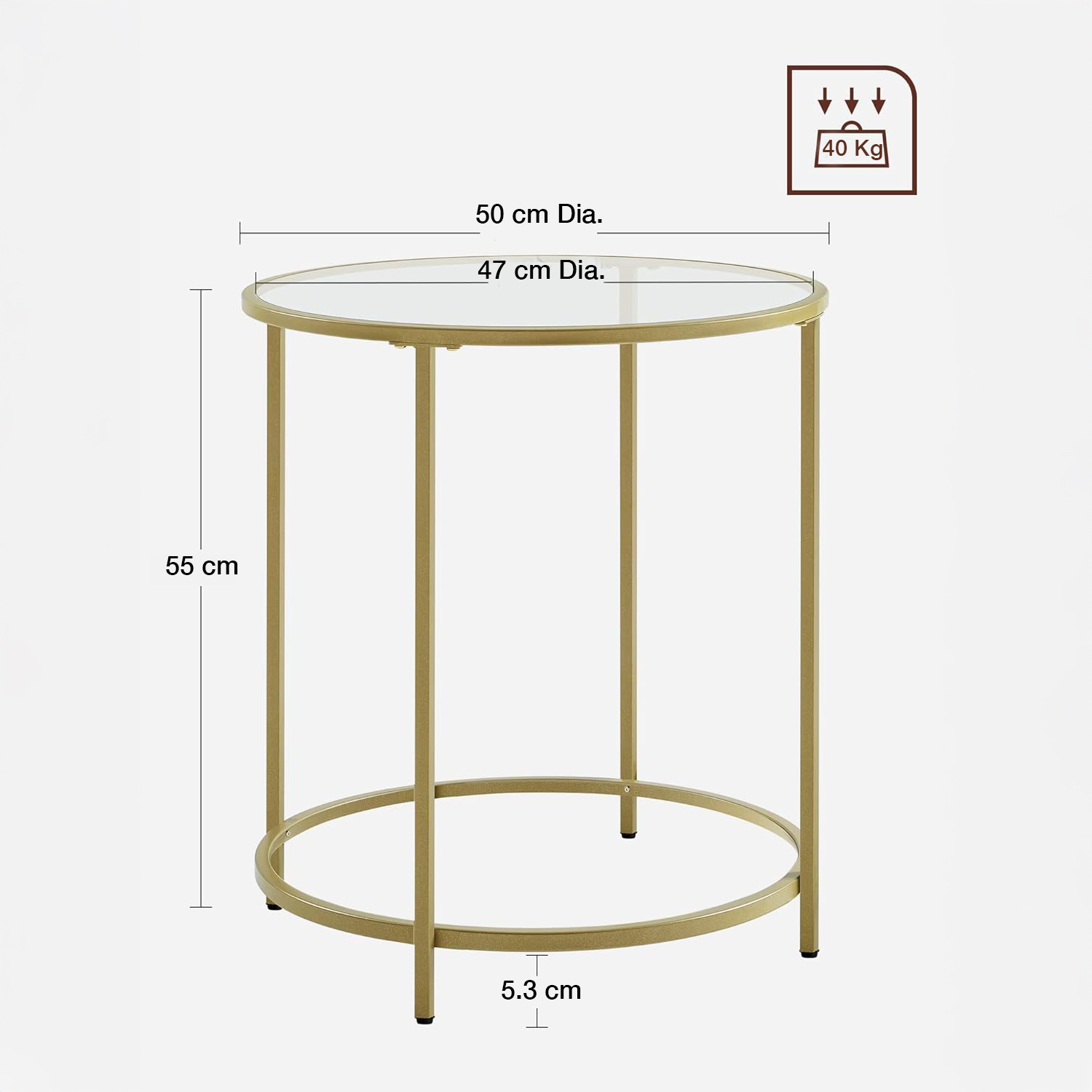 Lazava Round Glass-Top Side Table, Gold Frame - 5mm Tempered Glass Coffee Table