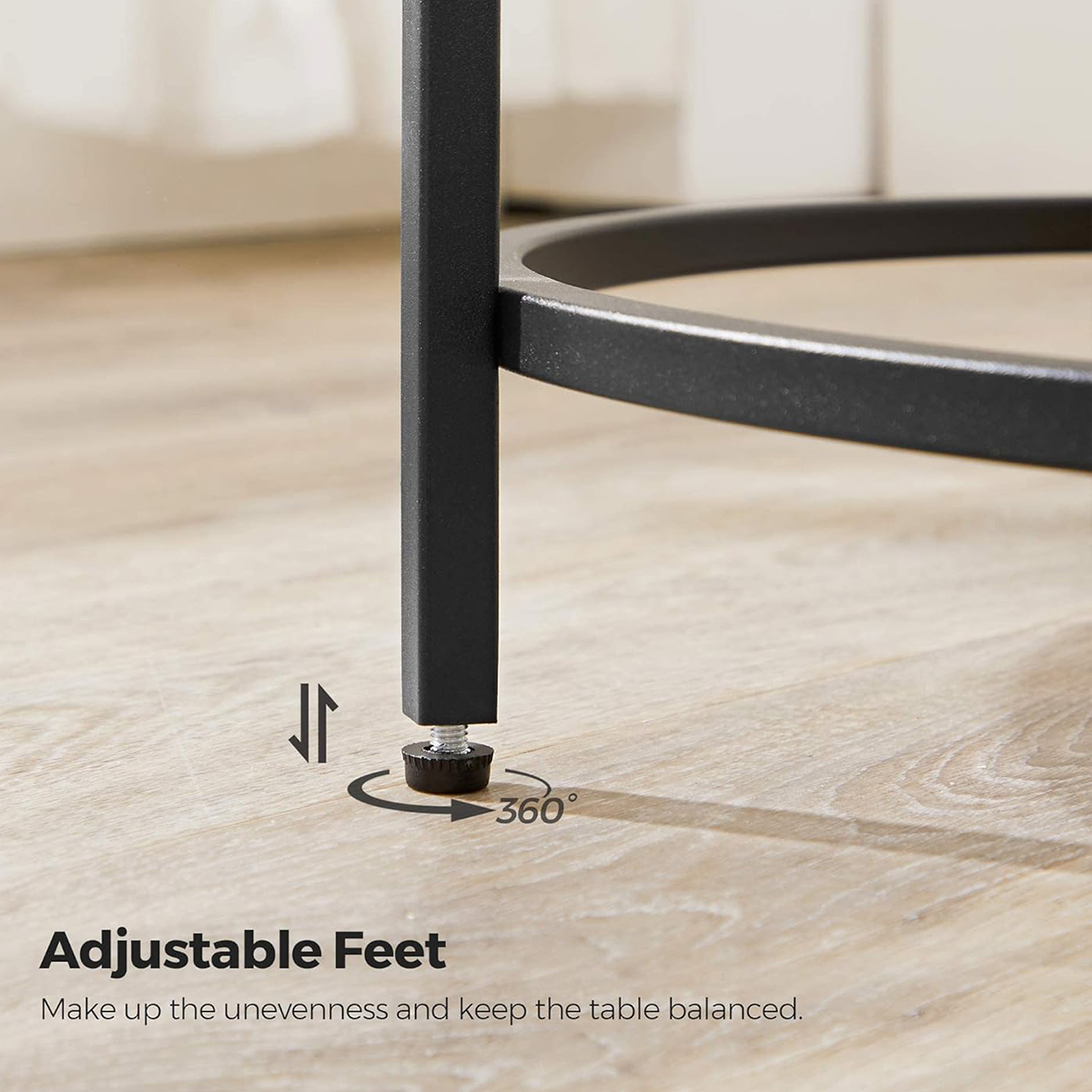 Lazava Round Glass-Top Side Table, Black Frame - 5mm Tempered Glass Coffee Table