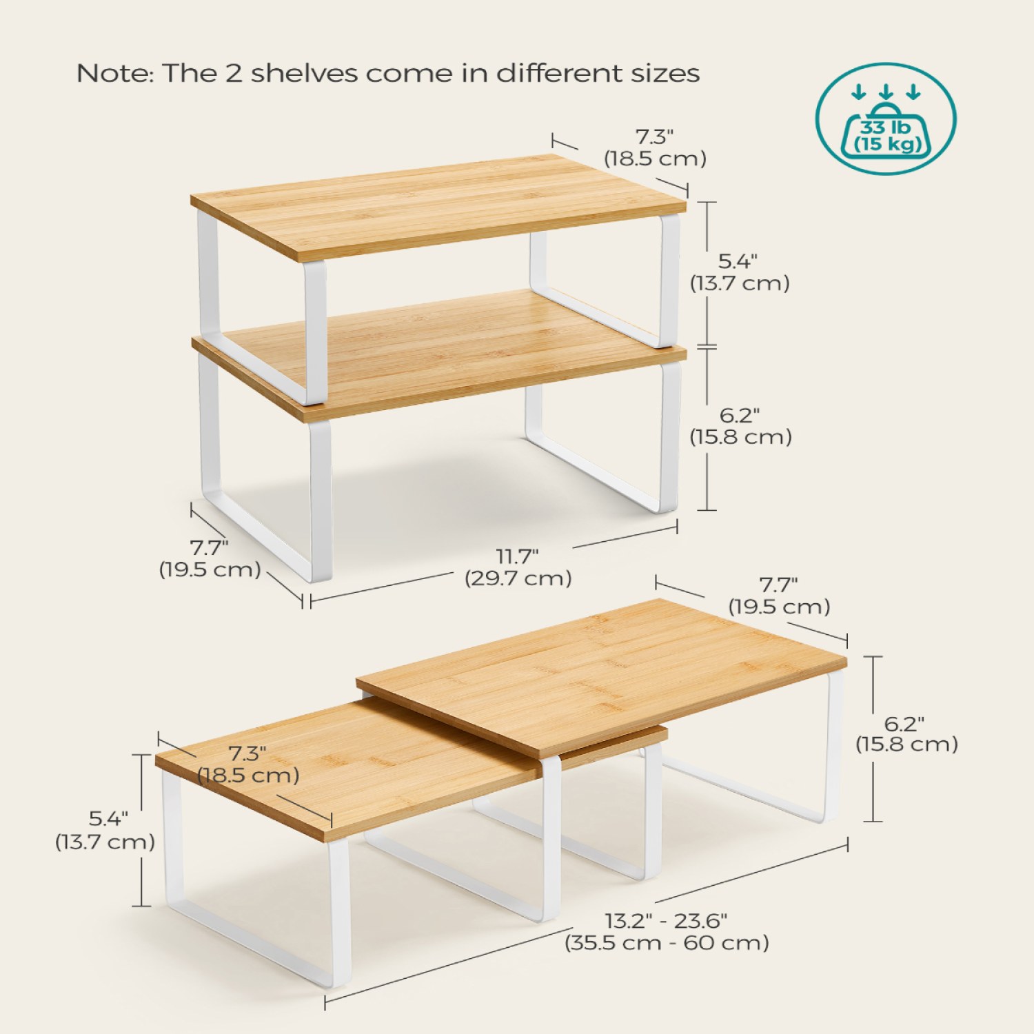 Lazava Stackable Kitchen Cabinet Organiser Shelves, Set of 2 - Adjustable Spice & Jar Rack