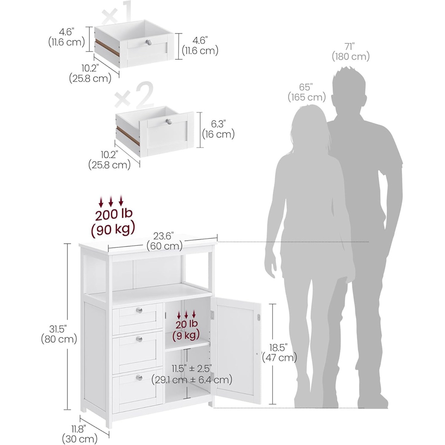 Lazava Bathroom Storage Cabinet, White - 3 Drawers, Adjustable Shelf for Toiletries