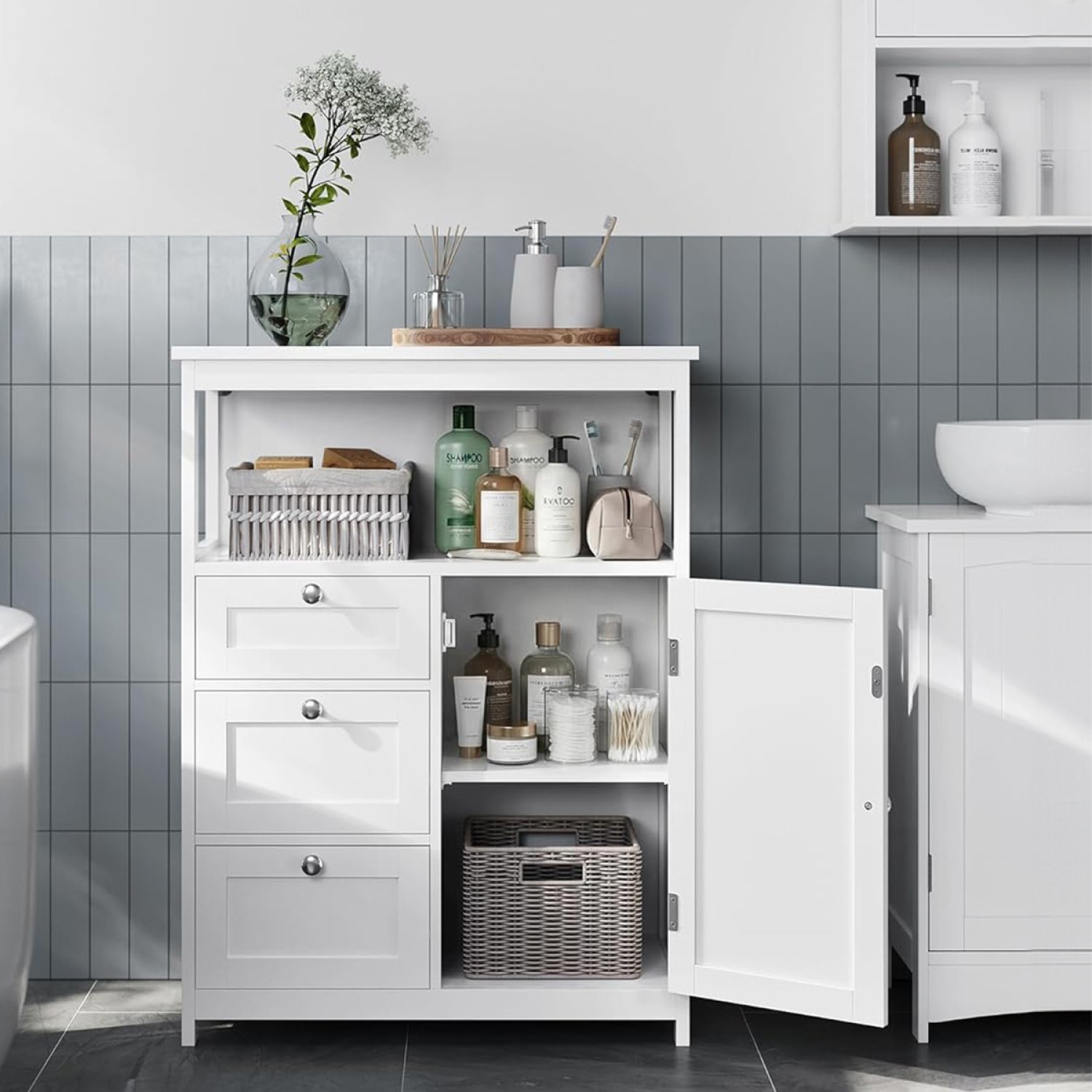 Lazava Bathroom Storage Cabinet, White - 3 Drawers, Adjustable Shelf for Toiletries