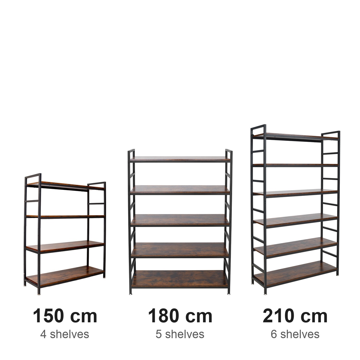 Lazava 6-Tier Storage Shelf, 210cm - Rustic Wood & Black Steel Frame for Living Room