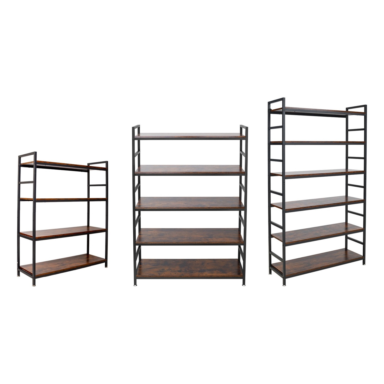 Lazava 6-Tier Storage Shelf, 210cm - Rustic Wood & Black Steel Frame for Living Room