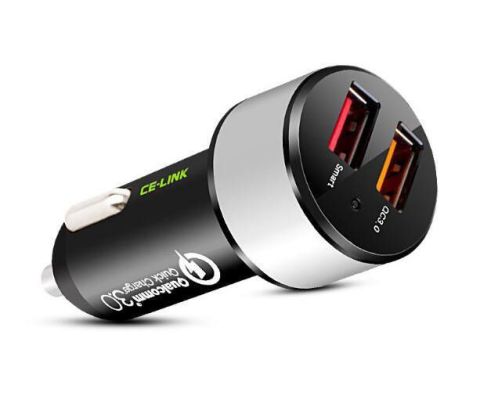 Qualcomm Quick Charge 3.0 Dual-Port Car Charger - 12-24V, QC 3.0 & 2.4A USB